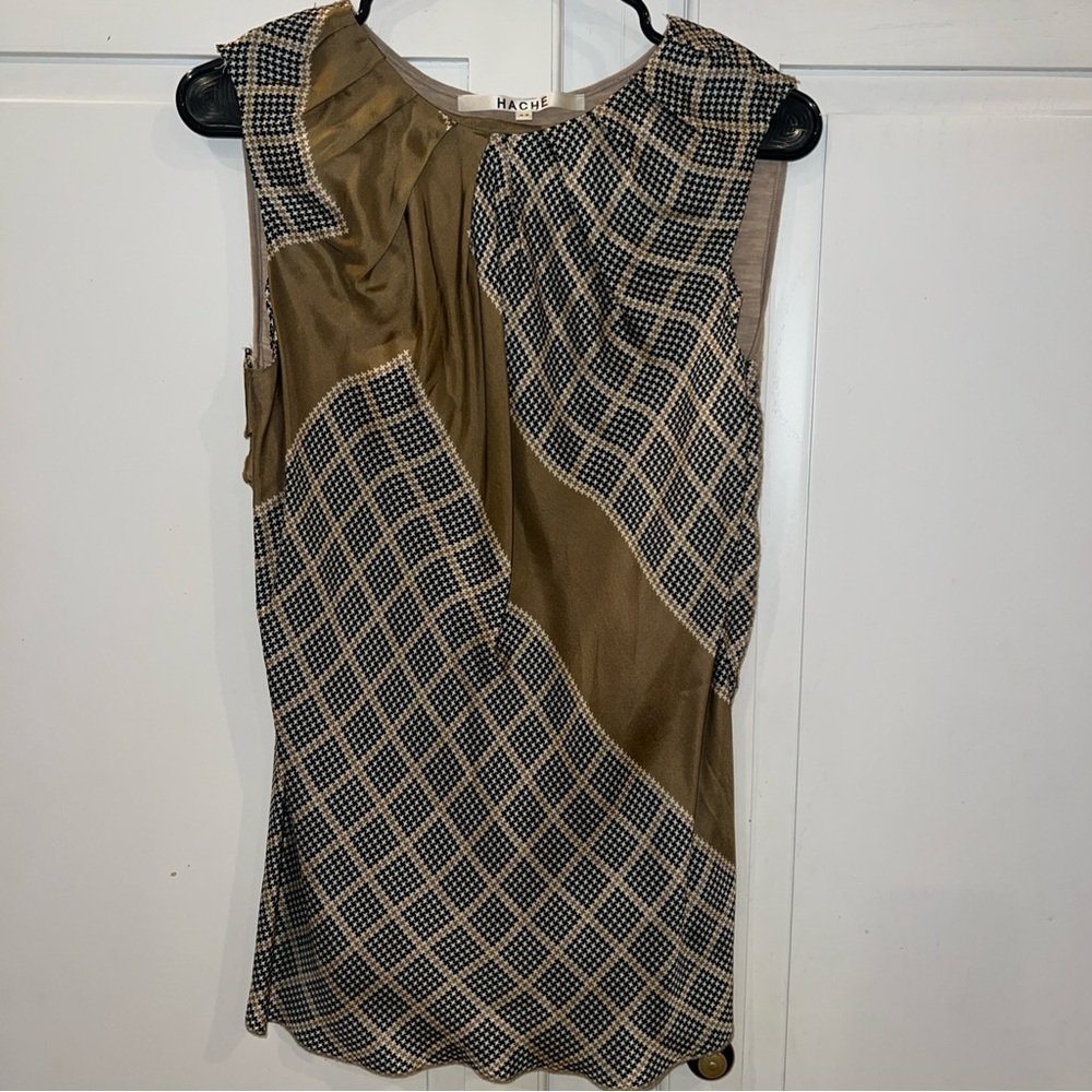 HACHE‎ Women’s Sleeveless Tank Khaki Brown Geometric Print Made In Italy Size 42